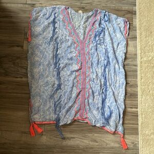 Anthropologie Surf Gypsy Bohemian Boho Crochet Swimsuit Cover Up Tunic in Blue S